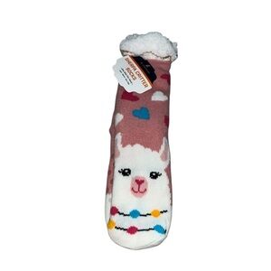 Compass Sherpa critter Pink Llama Cozy slipper Socks alpaca new nwt one size